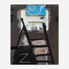 James Havard, Falling Eagle, 1984, acrylic and collage on paper mounted to board