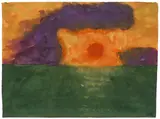 Rote, tiefstehende Sonne (über grüner Marschlandschaft) by Emil Nolde, Um 1920, Aquarell auf Japanbütten, sold Nov 2011