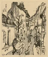 Lyonel Feininger, Strasse in Paris, 1909, Tuschfeder auf Bütten