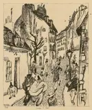 Lyonel Feininger, Strasse in Paris, 1909, Tuschfeder auf Bütten