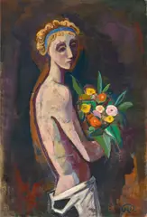 Mädchen mit Blumen by Karl Hofer, 1952, Öl auf Leinwand, sold Dec 2016
