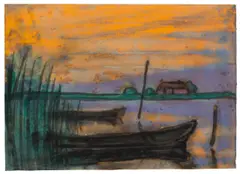 Abend über der Marsch by Emil Nolde, Aquarell und Farbkreide auf Japan, sold Nov 2013