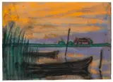 Abend über der Marsch by Emil Nolde, Aquarell und Farbkreide auf Japan, sold Nov 2013