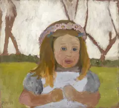 Paula Modersohn-Becker, Brustbild Elsbeth mit Margeriten im Haar, Um 1901, Öl auf Pappe, auf Pappe aufgezogen