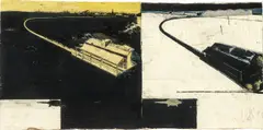 Neo Rauch, Stationen, 1995, Öl auf Papier, collagiert auf Leinen