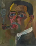 Conrad Felixmüller, Selbstbildnis, Pfeife rauchend, 1921, Öl auf Pappe