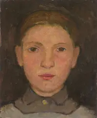 Paula Modersohn-Becker, Kopf eines Mädchens mit geschlossenem Kragen, Um 1905, Öl auf Pappe
