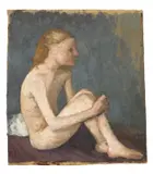 Paula Modersohn-Becker, Sitzender Mädchenakt nach rechts, 1903, Tempera auf Pappe