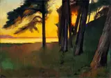 Lesser Ury, Abend an einem See mit Kiefernwald (Grunewaldsee?), 1909, Öl auf Leinwand