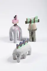 My Dvě, Pilastro, Arcadia and Colonnade, 2022, wood, ceramics, acrylic