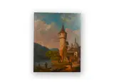 Tower by the Lake by Charlotte Piepenhagen-Mohr, 19th century, Oil on wood, sold Mar 2023