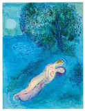 La Leçon de Philétas (from Daphnis et Chloé) by Marc Chagall, 1961, Color lithograph on Arches wove paper, sold Feb 2019