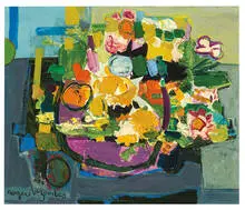 Roger Bezombes, Fleurs et Fruits, Oil on panel