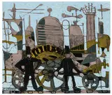 Claude Venard, Untitled (Men and Train), Oil on canvas