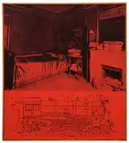 Untitled (Proust's bedroom with train, red) by Richard Pettibone, c. 1965, Acrylic and photoengraving on canvas in artist's frame, sold Feb 2019