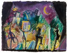 Night Actors by Carlos Almaraz, 1980, Watercolor, pastel, and gouache on paper, sold Feb 2019