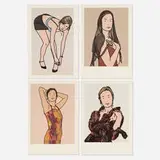Julian Opie, Four works from the Twenty-Six Portraits portfolio, 2006, lithograph in colors