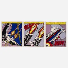 Roy Lichtenstein, As I Opened Fire (triptych), 1966, offset lithograph in colors