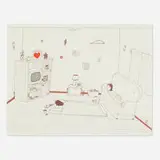 Annie Pootoogook, Composition (Taking a Nap), ink and colored pencil on paper