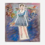 Larry Rivers, Fashion and the Birds: First Version White Collar, 1996, graphite, pastel and colored pencil with paper collage on paper