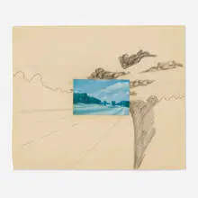 Untitled by Allan D'Arcangelo, 1964, charcoal and collage on paper, sold Mar 2024