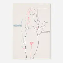 Bob Thompson, Woman with Apple, ink on notebook paper