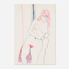 Bob Thompson, Woman Reclining, 1963, colored ink on notebook paper