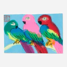 Parrots by Walasse Ting, watercolor on rice paper, sold Mar 2024