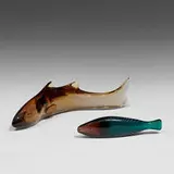 attribution Luciano Gaspari, fish sculptures, two