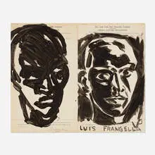 Luis Frangella, Rostros Blanco y Negro (Black and White Faces), 1983, acrylic on found paper