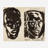 Luis Frangella, Rostros Blanco y Negro (Black and White Faces), 1983, acrylic on found paper