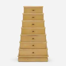 Moderne, chest of drawers, c. 1945, lacquered and combed oak, brass