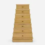 Moderne, chest of drawers, c. 1945, lacquered and combed oak, brass