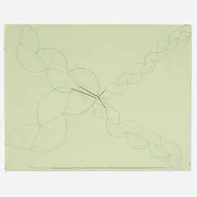 Barry Le Va, 8 Lengths Walked, Zig Zag from Community Center Floorplan, 1973, colored pencil and ink on paper