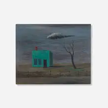 Gertrude Abercrombie, Green House and Fence, 1945, oil on masonite