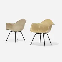 LAXs, pair by Charles and Ray Eames, molded fiberglass, enameled steel, rubber, plastic, sold Feb 2019