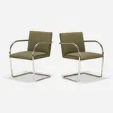 Brno chairs, pair by Ludwig Mies van der Rohe, stainless steel, upholstery, sold Feb 2019