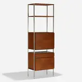 Hugh Acton, shelving unit, c. 1960, walnut, aluminum, enameled steel