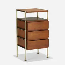 Hugh Acton, nightstand, c. 1960, walnut, aluminum, enameled steel