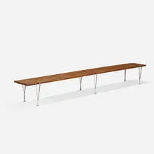 Hugh Acton, prototype bench, c. 1955, walnut, chrome-plated brass, chrome-plated steel
