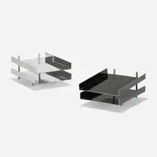 letter trays, pair by Hugh Acton, c. 1965, chrome-plated steel, anodized aluminum, sold Feb 2019