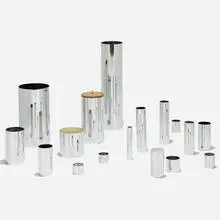 collection of AMV tabletop accessories by Hugh Acton, c. 1960, chrome-plated steel, walnut, sold Feb 2019