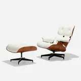 Charles and Ray Eames, 670 armchair and 671 ottoman, 1956 / 1979, rosewood plywood, leather, enameled aluminum, enameled steel, rubber