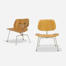 Charles and Ray Eames, LCMs, pair, ash plywood, chrome-plated steel, rubber