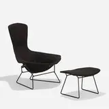 Harry Bertoia, Bird chair and ottoman, upholstery, enameled steel