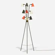 Gerald Thurston, floor lamp, 1954, enameled steel, enameled aluminum, brass