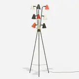 Gerald Thurston, floor lamp, 1954, enameled steel, enameled aluminum, brass