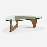 coffee table, model IN-50 by Isamu Noguchi, 1944, stained walnut, glass, sold Feb 2019