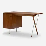 desk by Greta Magnusson Grossman, c. 1952, walnut, enameled steel, sold Feb 2019
