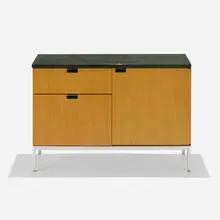 Executive Office cabinet by Florence Knoll, Vermont Verde marble, ash, chrome-plated steel, sold Feb 2019